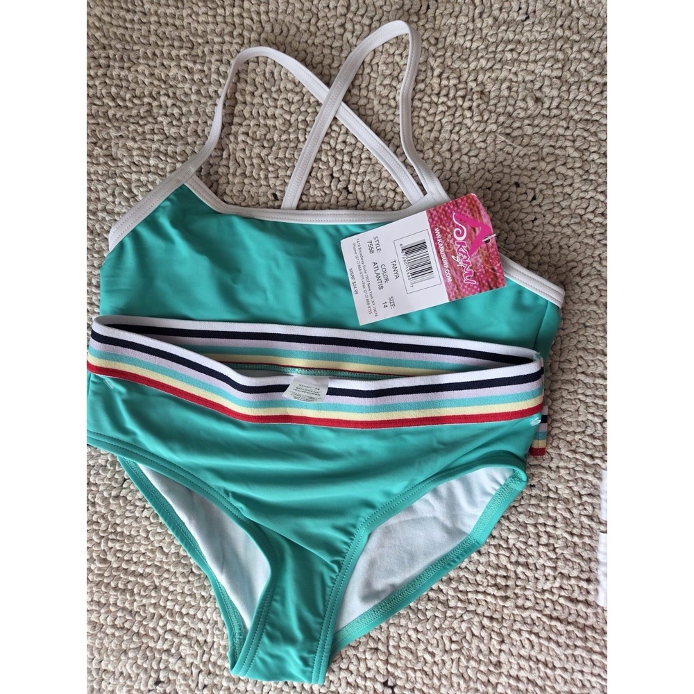 NEW Kami Girls Swimsuit Bathing Swim Size 14 Teal 2 Piece